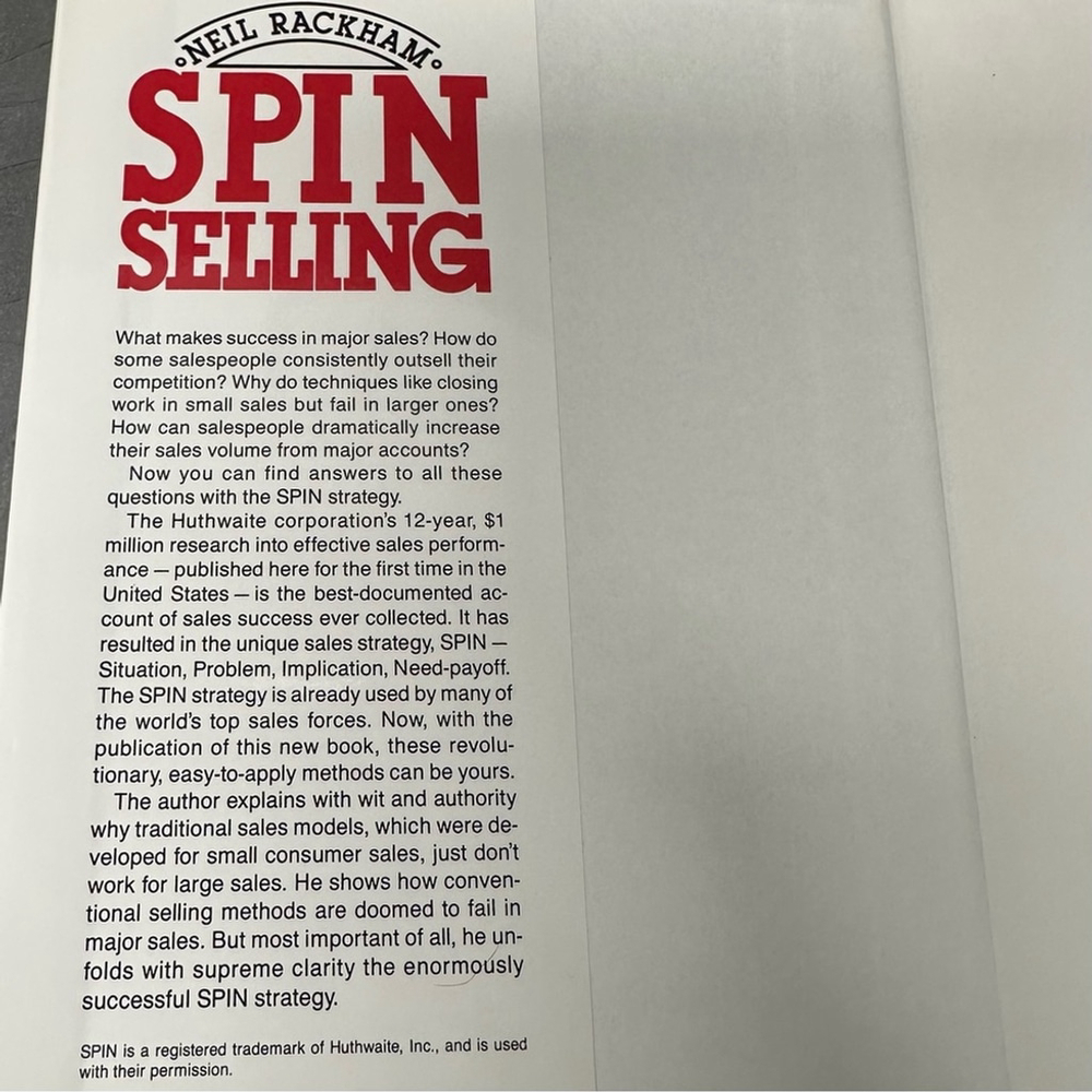 NEIL RACKHAM SPIN Selling Sales Method Hardcover - Picture 2 of 6
